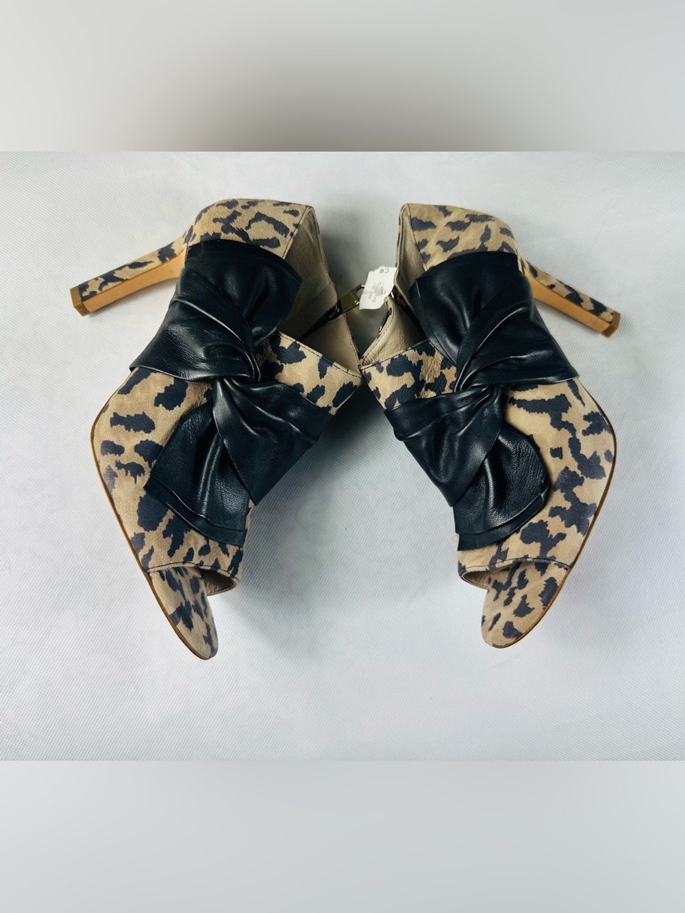Leopard Print Peep-Toe Heels with Black Bow Accent - Picture 9 of 15